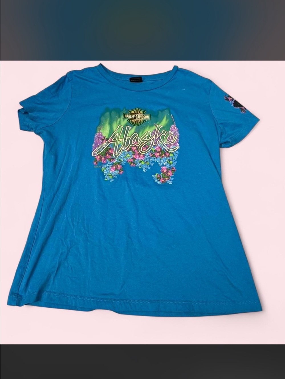 Harley-Davidson Bright Teal Alaska Floral Graphic Tee